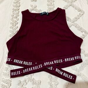 Bershka Maroon Crop Top with Break Rules Band